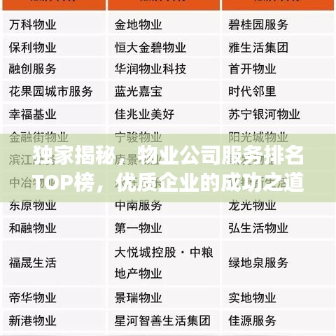 独家揭秘，物业公司服务排名TOP榜，优质企业的成功之道！